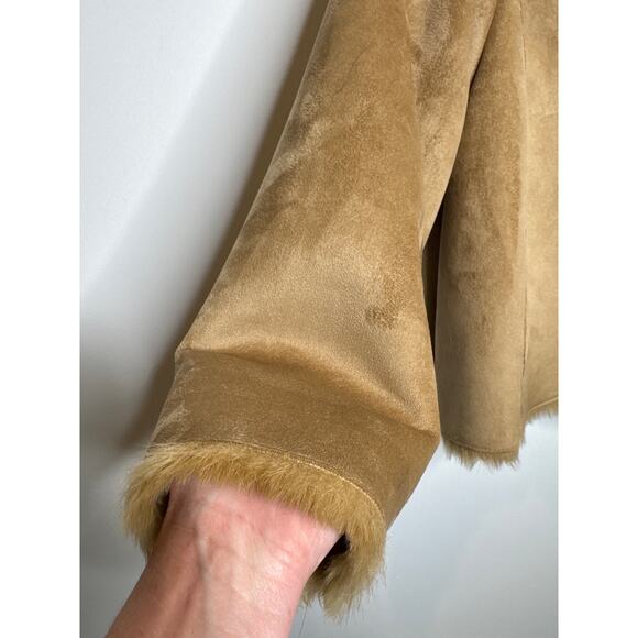NWT Mixit Retro Faux Suede Fur large shawl collar Jacket coat Camel Brown large - Picture 13 of 15